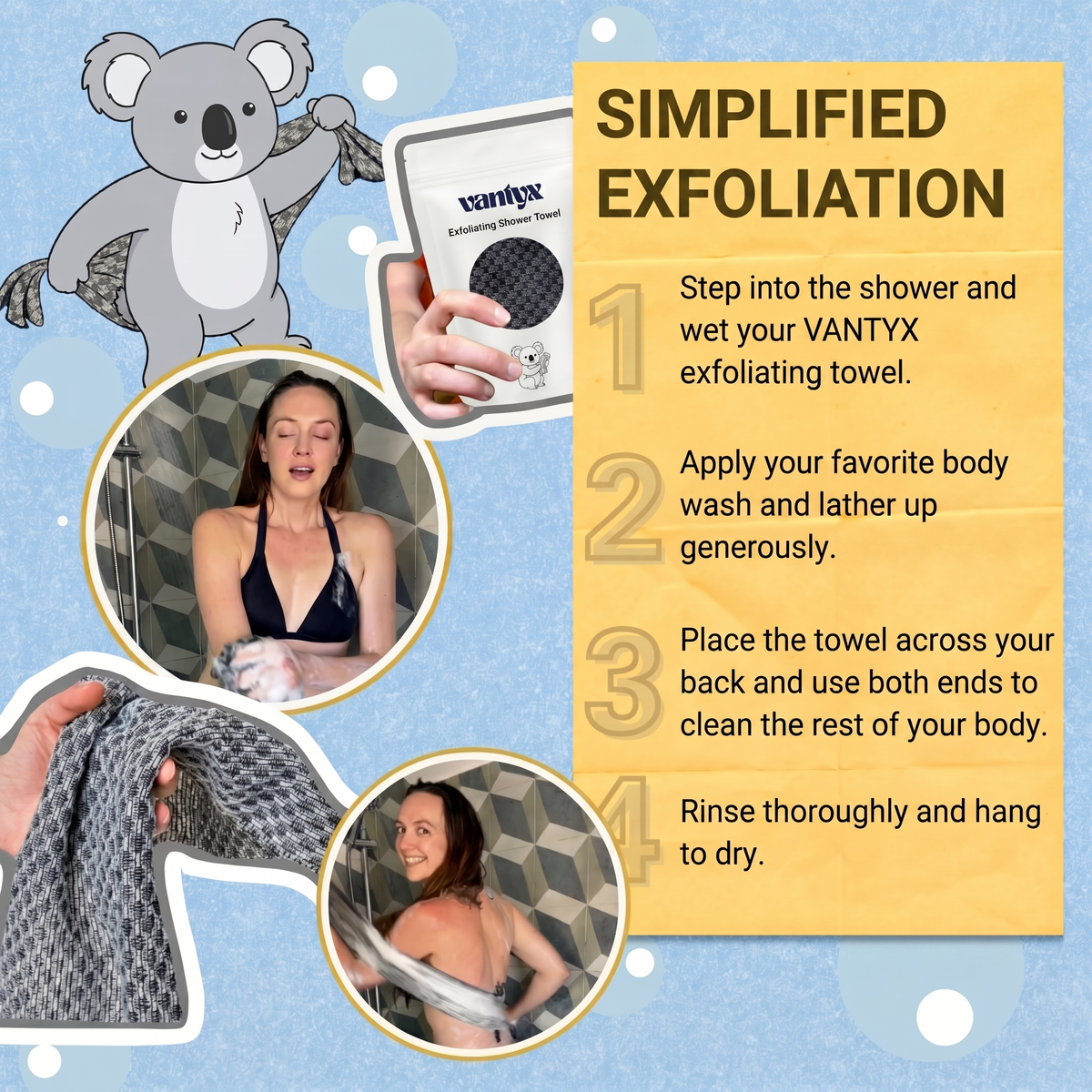 Vantyx Exfoliating Shower Towel
